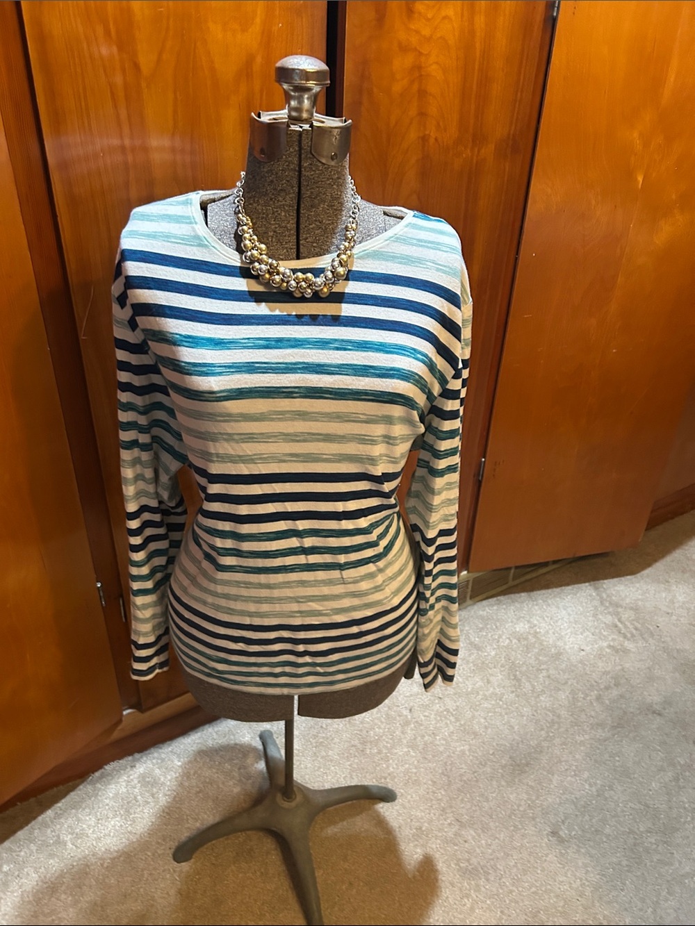 croft & barrow Blue and White Striped Long-Sleeve Scoop Neck Top